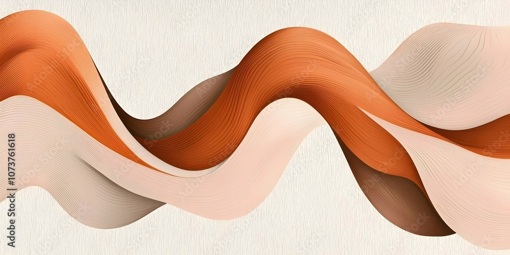 Poster an abstract wave design featuring smooth curves in warm tones of terracotta, beige, and soft cream, 