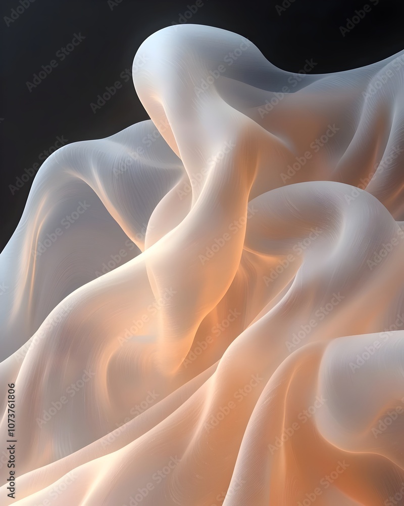 Aufkleber an elegant abstract composition showcasing fluid white and soft peach fabrics intertwining, creating