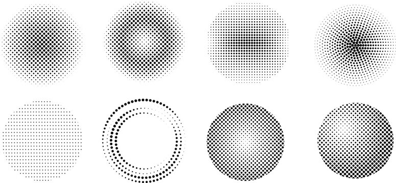 Set points create abstract circle or halftone polka dot , Gradien black dots arranged in geometric rows, Composing comic or cartoon scene, Vector illustration.