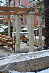 construction process of pergola pergola with columns and wooden beams