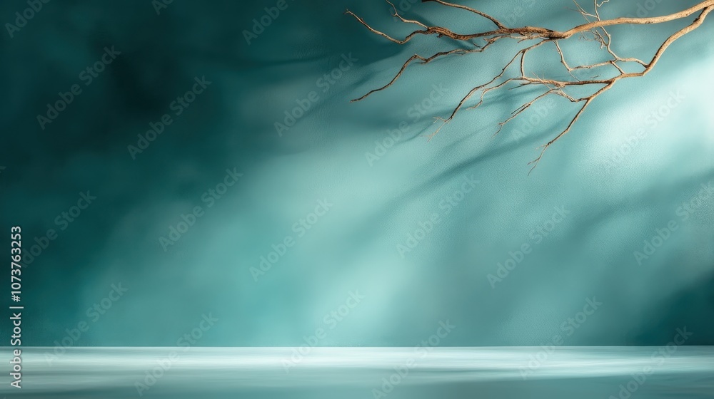 Poster a sunlit branch stretches across a blue wall, casting artistic shadows that create a dynamic and tra