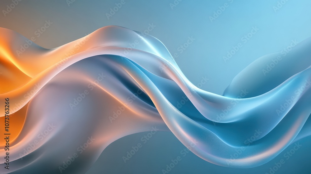Poster a captivating image showcasing a flowing fabric in vibrant blue and orange colors, creating a dynami