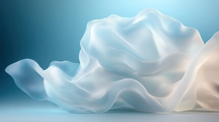 Obraz premium An elegant white fabric waves gracefully against a serene blue background, evoking a sense of tranquility and purity through its delicate texture and form.