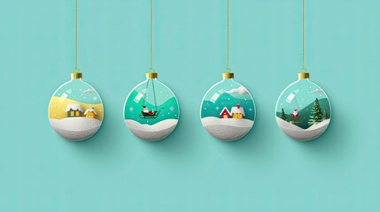 Set of four hanging glass Christmas ornaments 