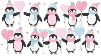 Obraz premium Sticker set of cute penguins