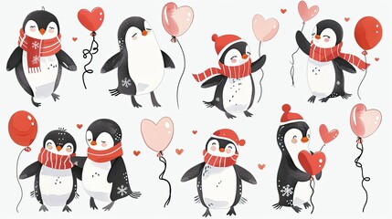 Naklejka premium Sticker set of cute penguins 