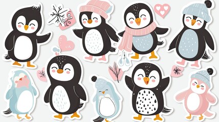Sticker sheet of cute penguins 