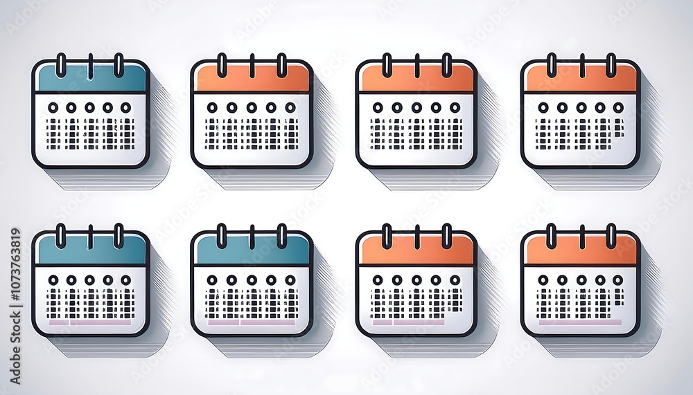 Poster  A minimalist set of 12 month calendar icons features a simple design with dates on a wh_1(134)