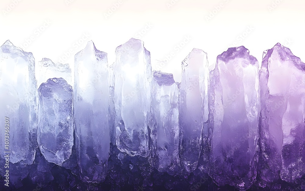 Poster a mesmerizing formation of translucent crystals, showcasing a gradient of violet to clear hues. the 