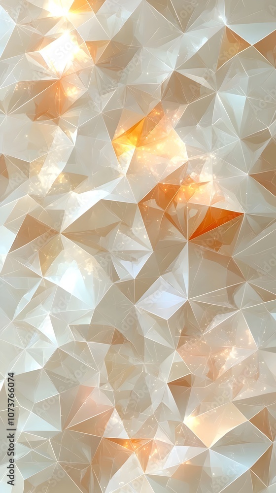 Poster abstract geometric background featuring a blend of soft white and warm orange tones with a crystalli