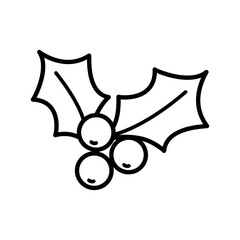 holly berry black line icon, Christmas symbol, editable stroke vector design element