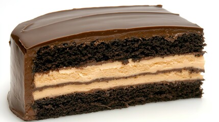   A close-up image of a chocolate-frosted cake with a bite taken out of it