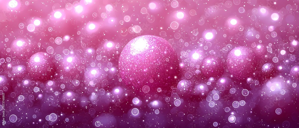 Poster a mesmerizing display of sparkling pink spheres and shimmering bokeh lights, creating a dreamy and e