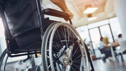 Fototapeta premium Wheelchair in modern office setting reflecting accessibility and inclusion