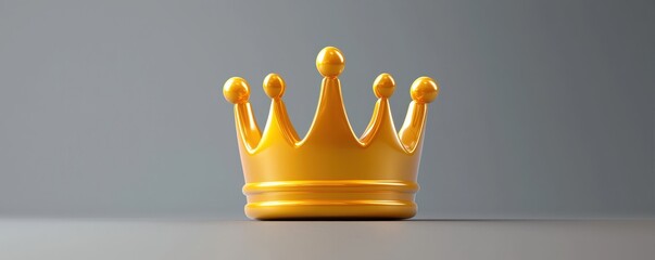 Elegant 3D rendering of a classic golden crown icon on grey background