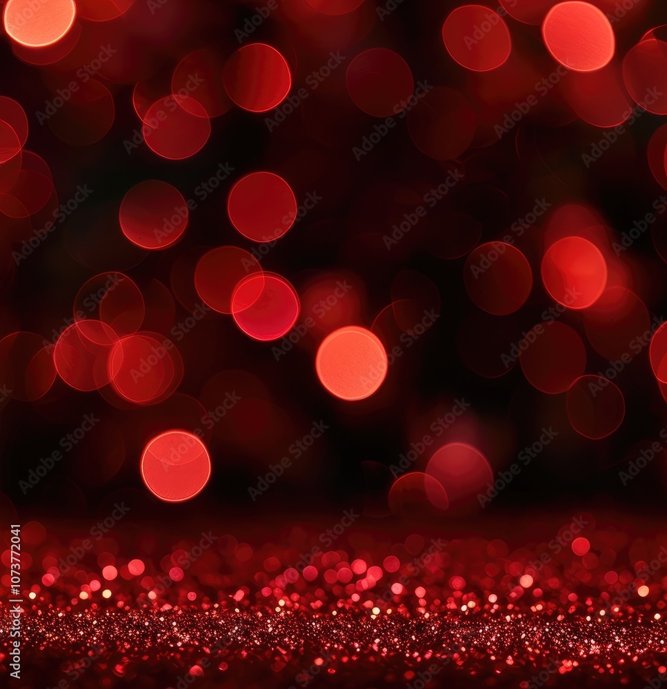 Poster A vibrant, sparkling background featuring shimmering red bokeh lights, creating a festive and alluring atmosphere.