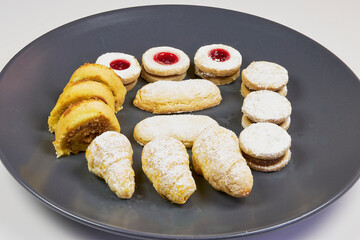 Variety of sweet, freshly baked, crunchy and soft snacks ready to share with friends
