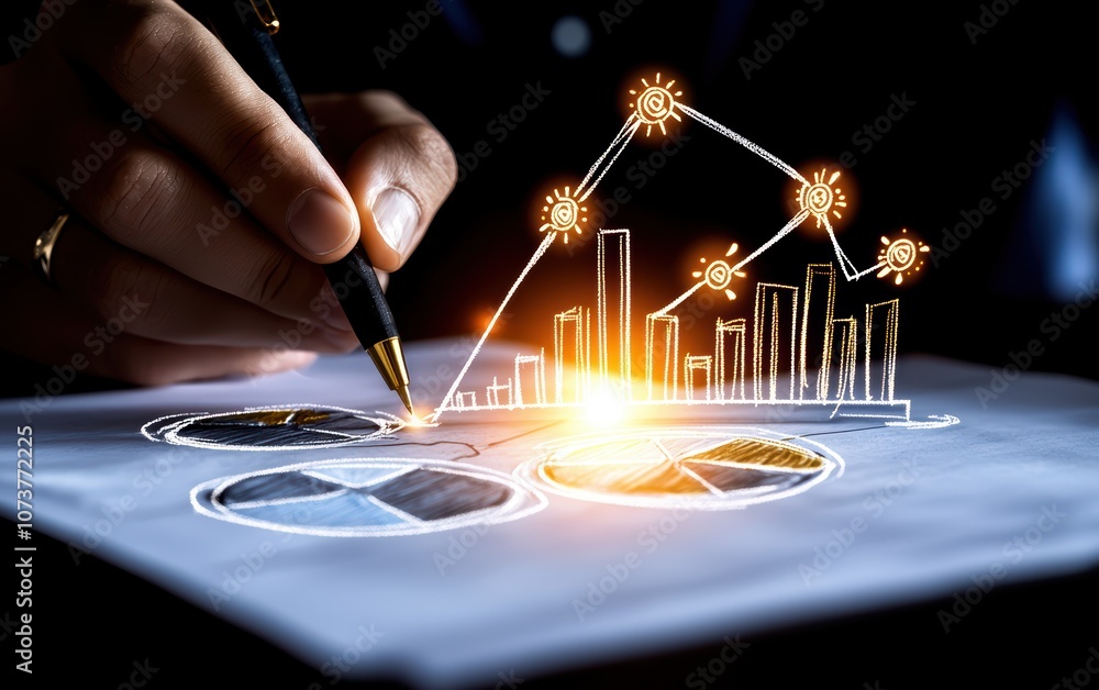 Poster a person analyzing data with charts and graphs, showcasing insights and trends in a modern business 