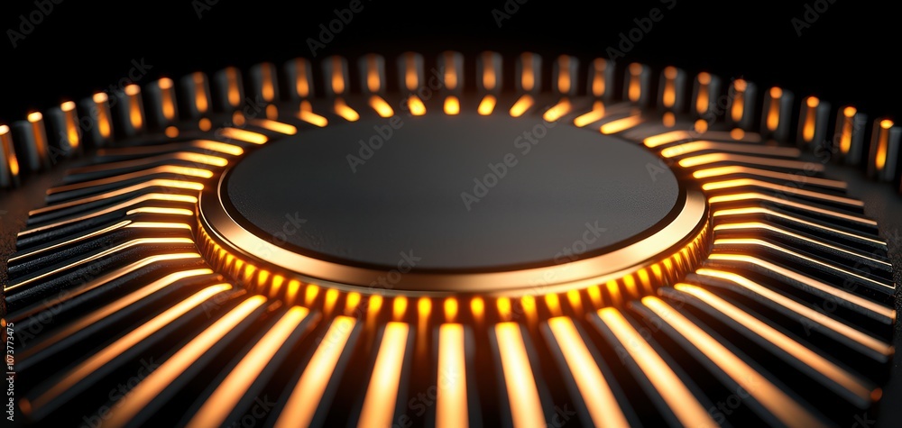 Poster close-up of a modern gas burner showcasing intricate design and glowing lights emanating from a circ