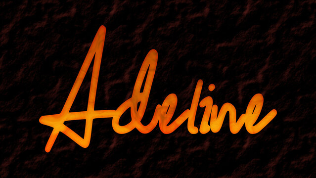 3D fire text effect of name Adeline on dark background.