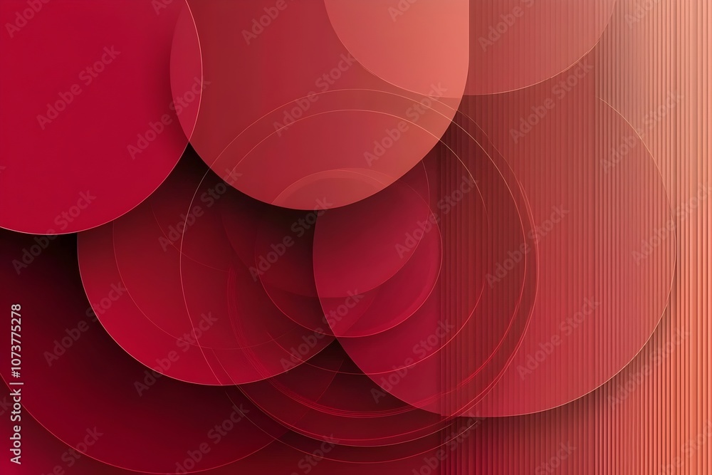 Poster abstract design featuring overlapping circular shapes in various shades of red, creating a dynamic a
