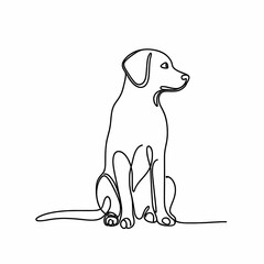 Obraz premium Minimalist Line Art of a Dog Sitting and Looking Away, One Continuous Line Drawing in Black and White 