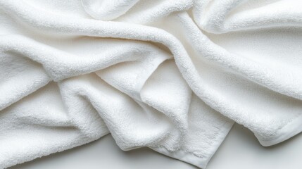 Fototapeta premium An artistic arrangement of a white towel showing a series of soft, wavelike folds that evoke a sense of calm, purity, and elegance on a neutral background.