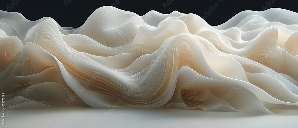 Poster a mesmerizing abstract representation of flowing waves in soft beige and cream colors, creating a se