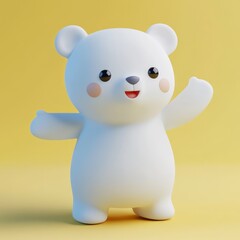 Adorable Minimalist Cartoon White Bear Character on Blue Background &ndash; Perfect for Kids and Nursery 