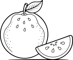 Fresh Guava Line Art Vector with Slice in Color