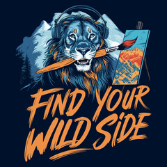 Lion with Headphones and Paintbrush Inspiring Creativity - Find Your Wild Side