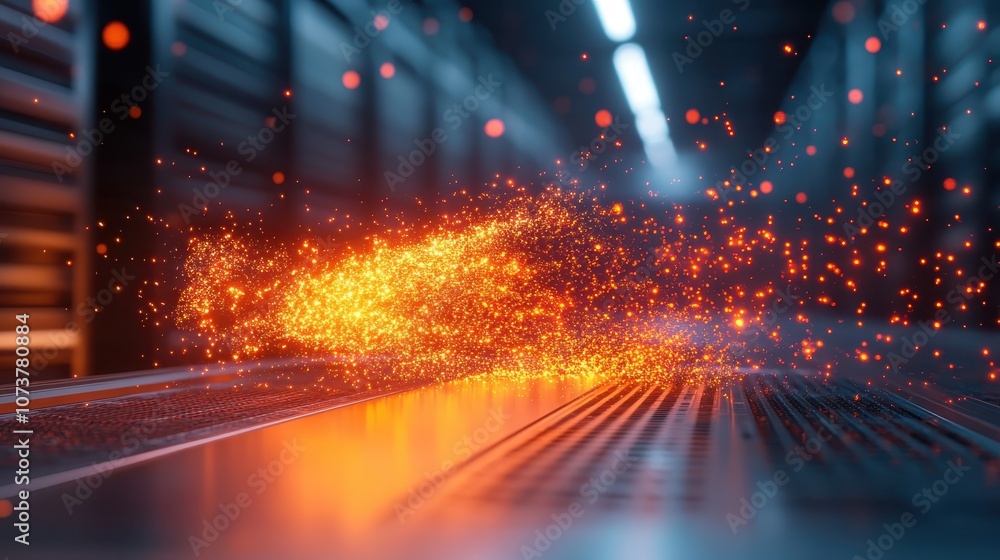 Poster a burst of energetic sparks illuminates a high-tech digital space, embodying the power and vibrancy 