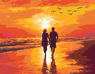 Fototapeta premium walk on the beach, valentine day