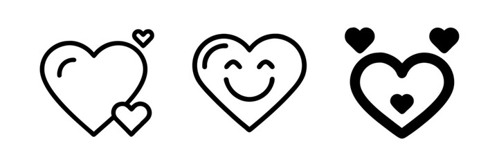 Collection of Love Heart Symbol Icons . Love Illustration Set with Solid and Outline Vector Hearts.