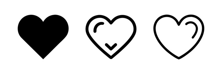 Collection of Love Heart Symbol Icons . Love Illustration Set with Solid and Outline Vector Hearts.