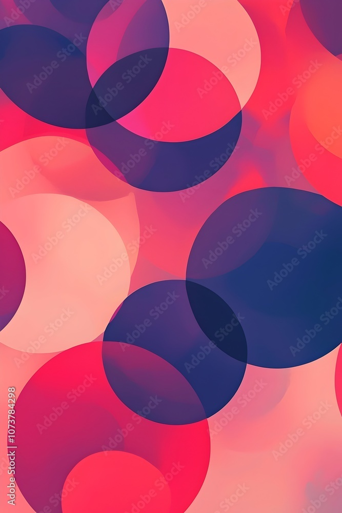 Poster an abstract design featuring a blend of vibrant pink and dark blue circles overlapping in a soft, dr