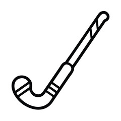 Line art icon of field hockey stick with grip, Vector illustration of a field hockey stick in a simple line art style, featuring detailed grip and curved end. Ideal for sports icons, logos, and athlet