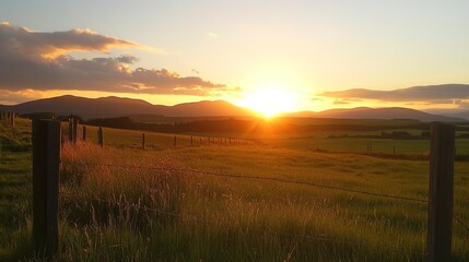 Vibrant Sunset Over Serene Mountain Landscape.