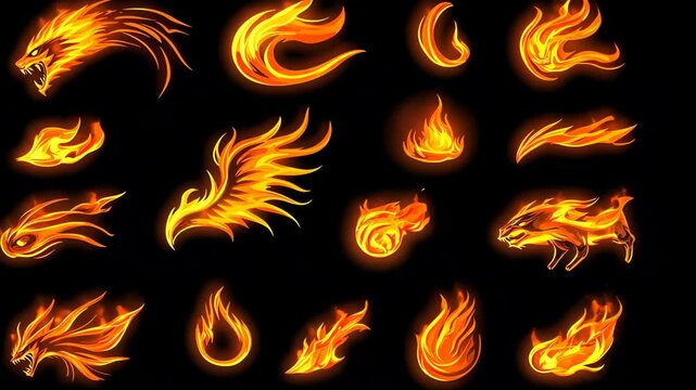 A collection of various fire illustrations in different shapes and sizes, perfect for adding a fiery touch to any design project