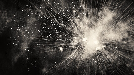 Obraz premium Abstract Grunge Texture with White Splatter and Light Burst on Black Background