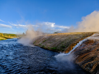Thermal Geological runoff flows into the Snake River from the geological geysers