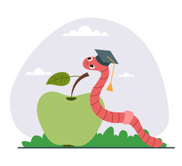 Bookworm worm book library education knowledge concept. Vector flat graphic design illustration