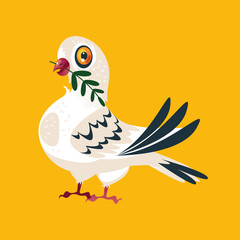 Dove pigeon character symbol of peace concept. Vector flat graphic design illustration
