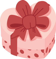 gift box in heart shape with bow. holiday present box, tied with red wrapping ribbon. happy birthday, Christmas, New Year, wedding or Valentine day package concept. vector flat illustration isolated. 