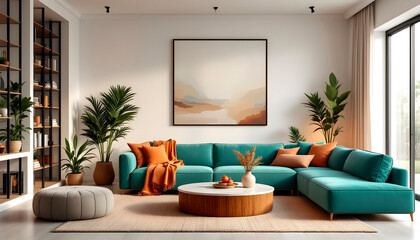 Fototapeta premium Ambiente fresco y luminoso en sala moderna