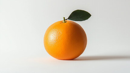  orange with a small green leaf, resting on a white background