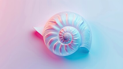 Obraz premium Nautilus shell highlighted in an abstract background, showing its iconic spiral. The shell's geometric design adds a unique touch to the wallpaper.