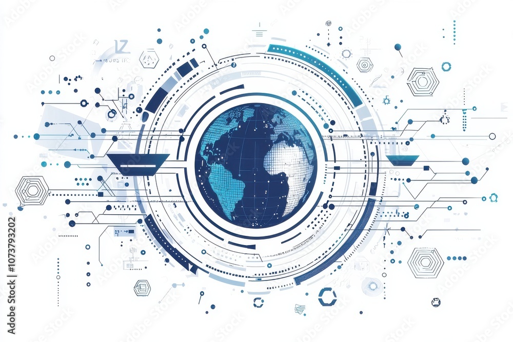 Poster futuristic digital globe with abstract technological elements and connections