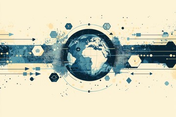 Abstract global technology concept with digital arrows and elements