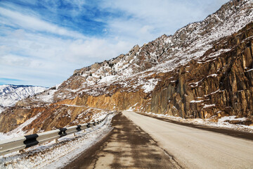 Chuyskiy trakt -  historical road in the Altai Republic in the winter. Russia